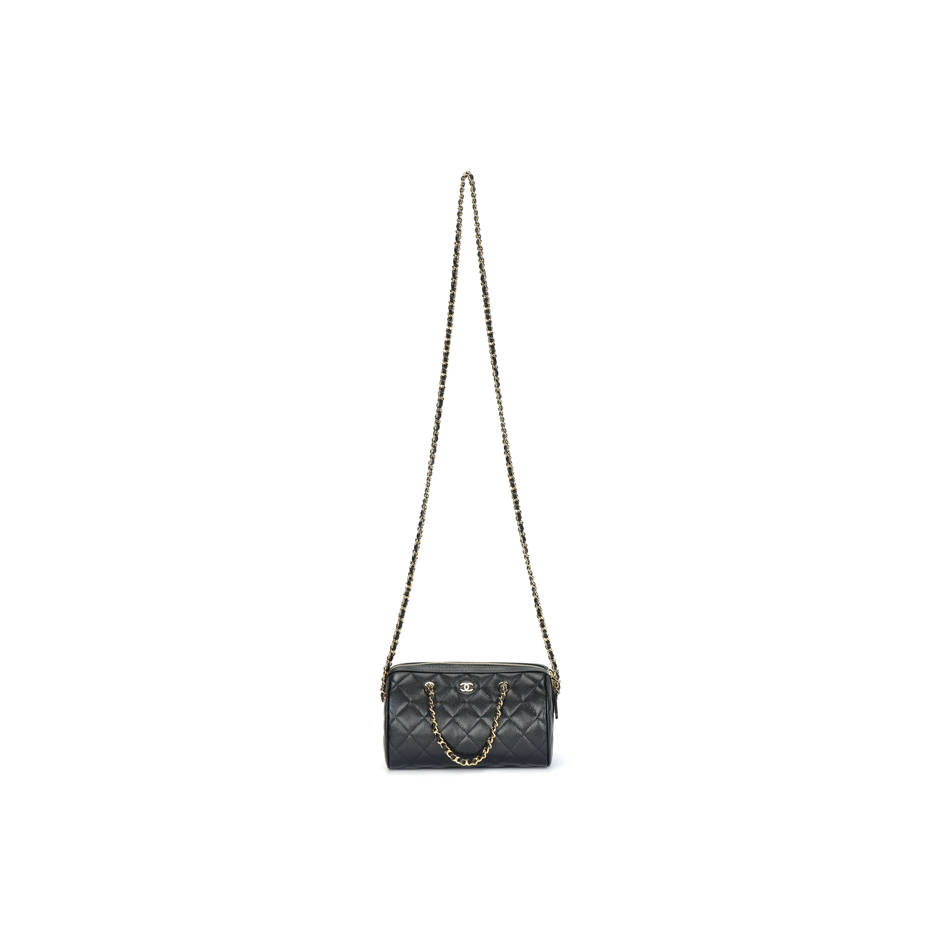 CHANEL Bright Grain Calfskin And Gold Metal One Shoulder Handbag Women's Black