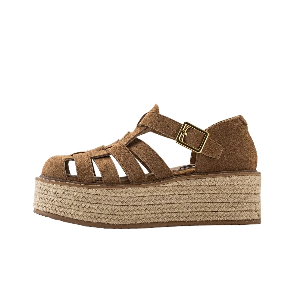 Wonderful Couple Ткани вязаные Галактические Сандалии в римском стиле 6 см Женские CAMEL