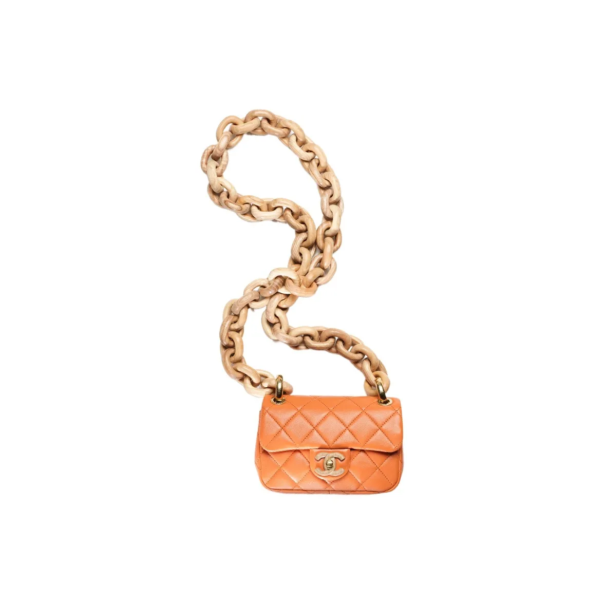 CHANEL Lambskin & Ash Wood Flap Bag, Crossbody Bag, Shoulder Bag Women's Orange