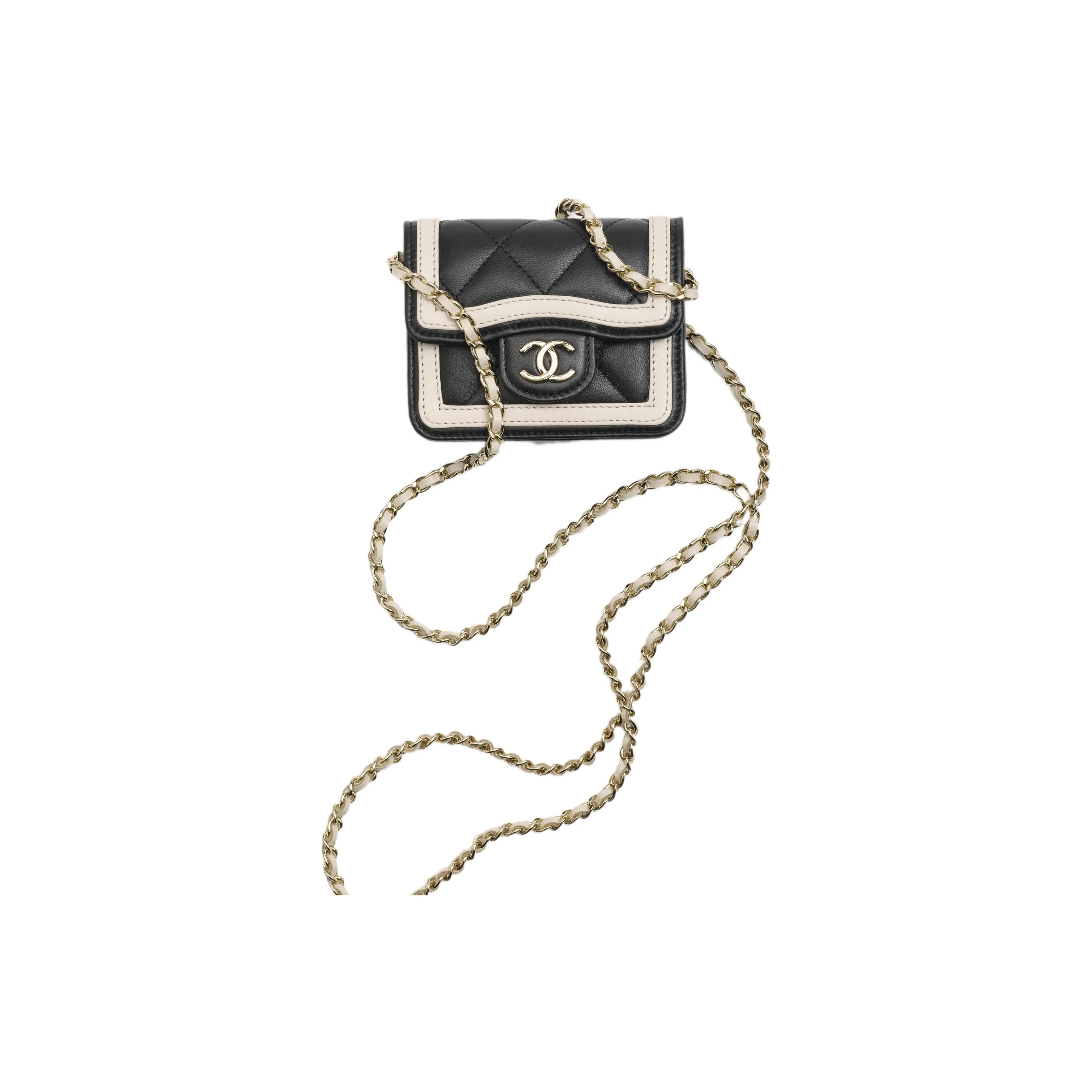 CHANEL Lambskin Shoulder Bag, Crossbody Bag Mini Women's Black/Beige