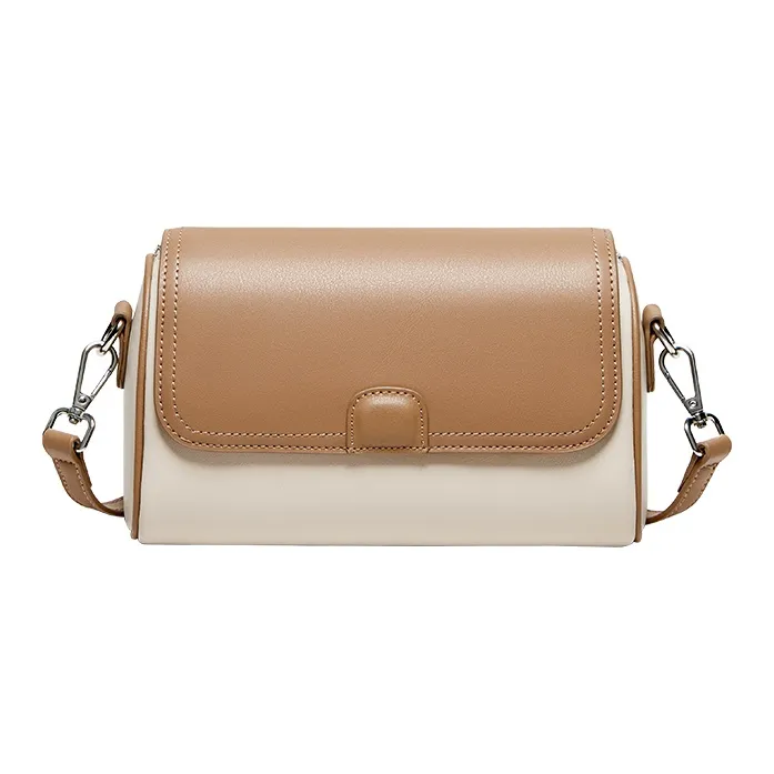 Narandu Коровья кожа с синтетической кожей цилиндрическая сумка сумка через плечо сумка на плечо женская экрю и абрикос какао-коричневый