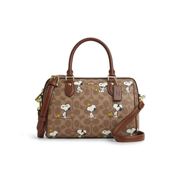 COACH PEANUTS Snoopy Коллаборация Искусственная кожа Сумка Средний Женский Коричневый