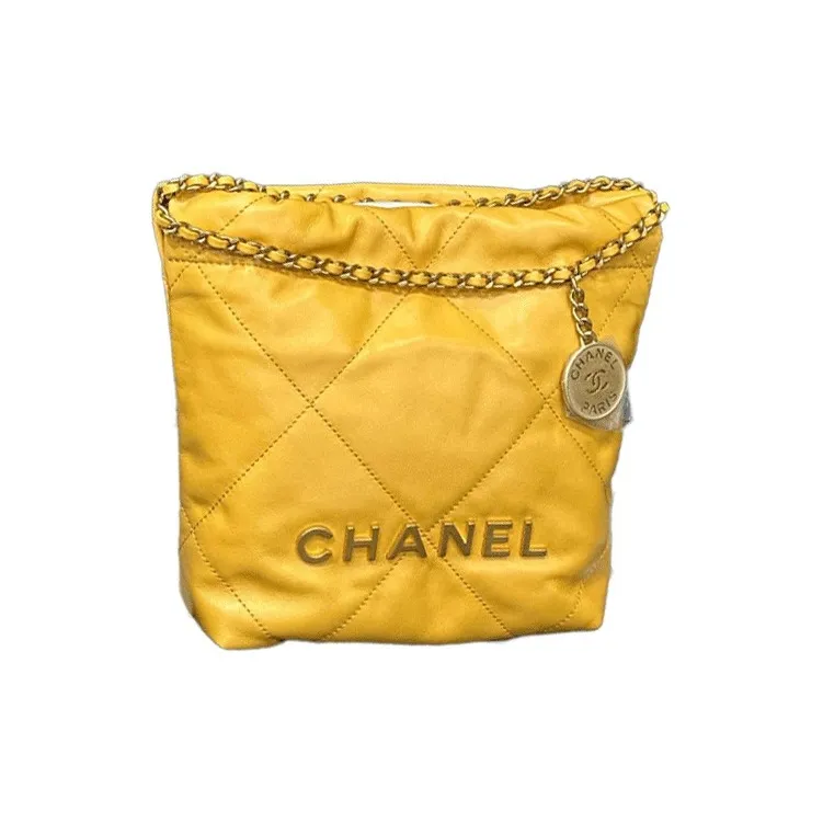 CHANEL 22Bag Bright Calfskin Bucket Bags Crossbody Bag, Shoulder Bag Women's Bright Yellow