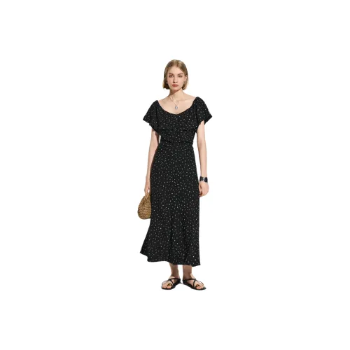 Bethine Черное с белым Цветочное Женское Короткое Платье с Рукавами