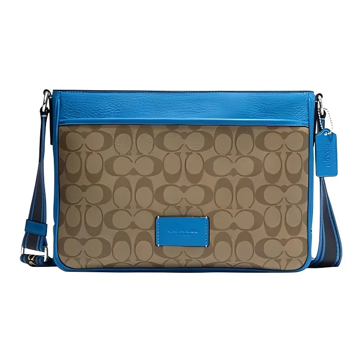 COACH Cow Leather Document Bag, Shoulder Bag, Crossbody Bag Tubas Men's Blue & Brown