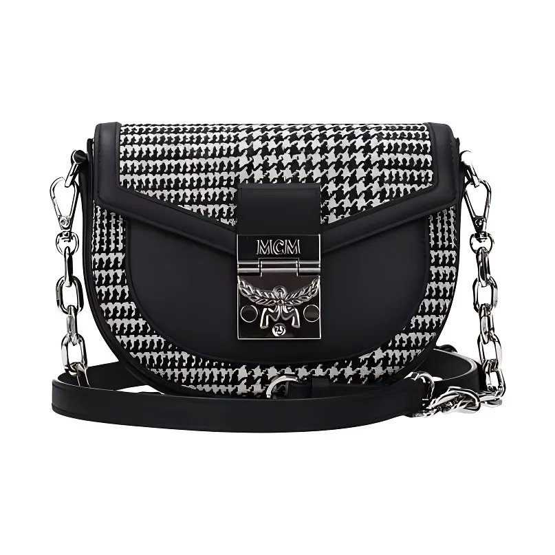 MCM Patricia Visetos Fabric With Leather Sling Bag, One Shoulder, Crossbody, Fanny Pack Mini Women's Black White