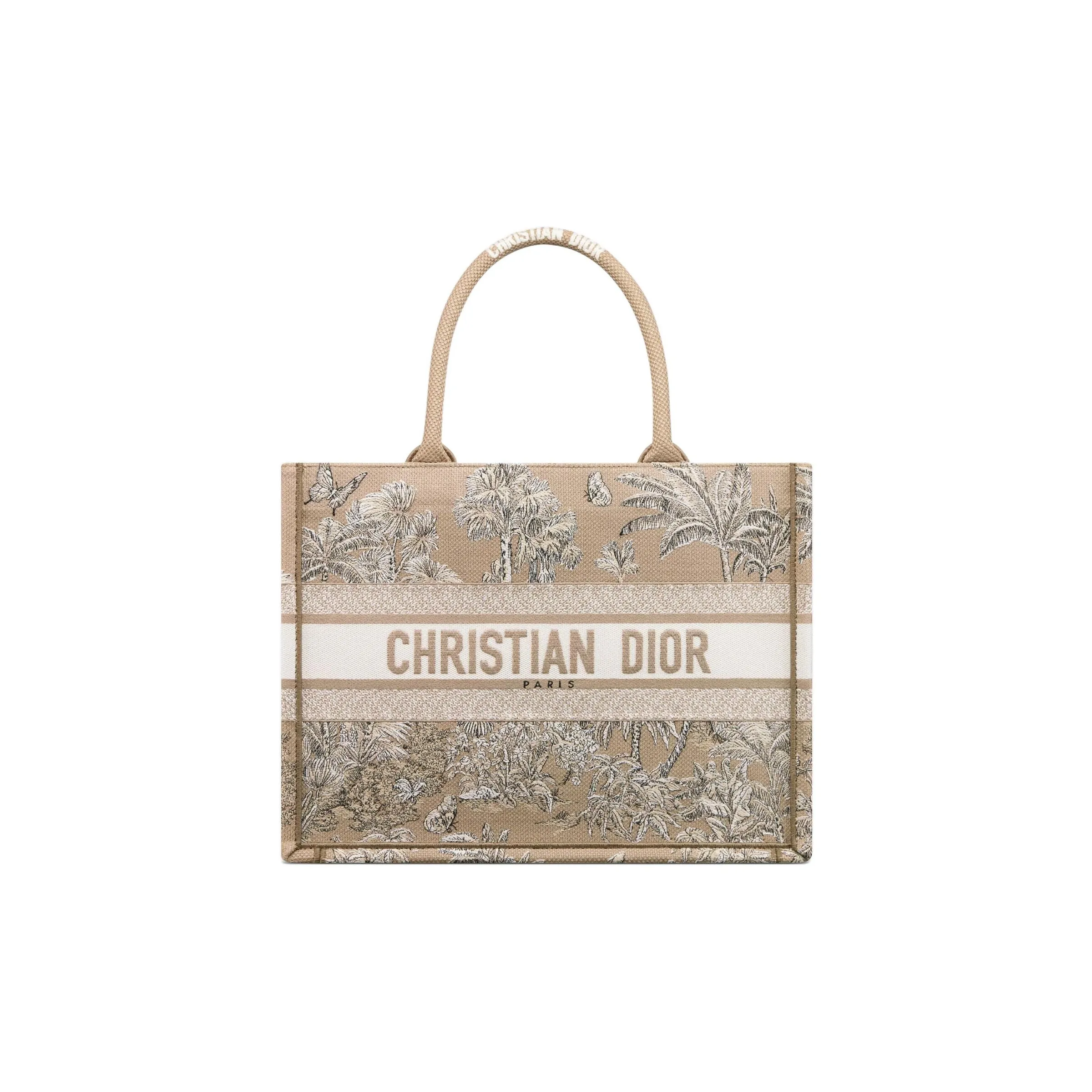 DIOR Cotton Tote Bag, Shopping Bag, Handbag Medium Size Women's Ecru & Brown