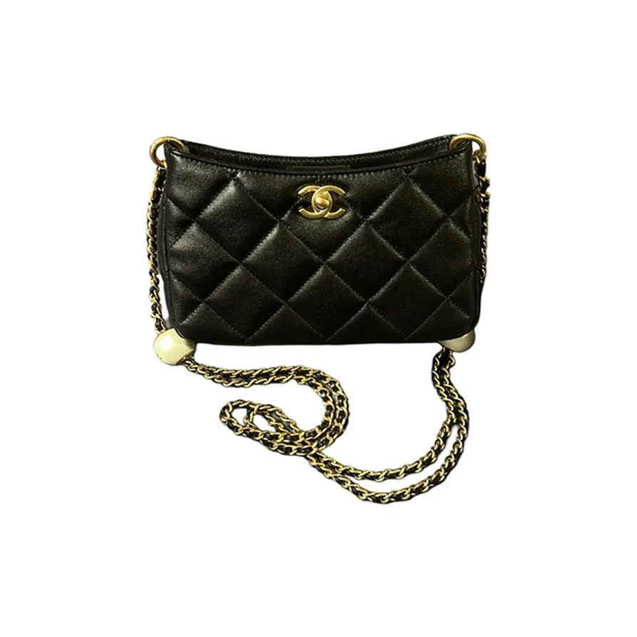 CHANEL Lambskin Hobo Bag, Shoulder Bag, Crossbody Bag Regular Women's Black