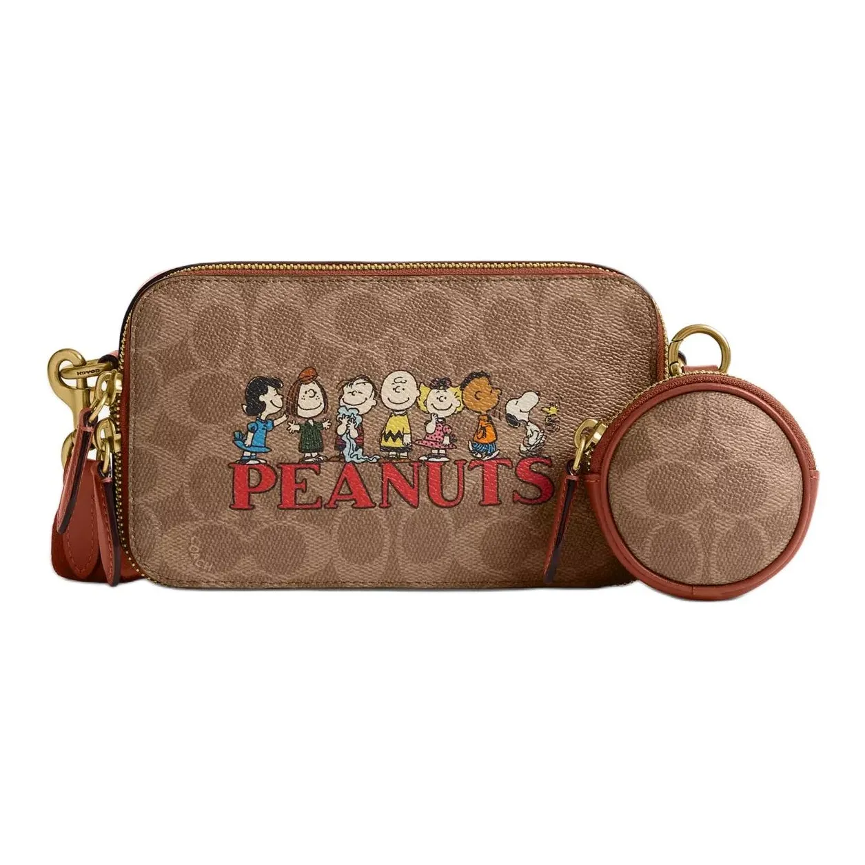 COACH Peanuts SNOOPY Коллаборация Фирменный Кожа Клатч Сумка через плечо Маленький Женский Коричневый