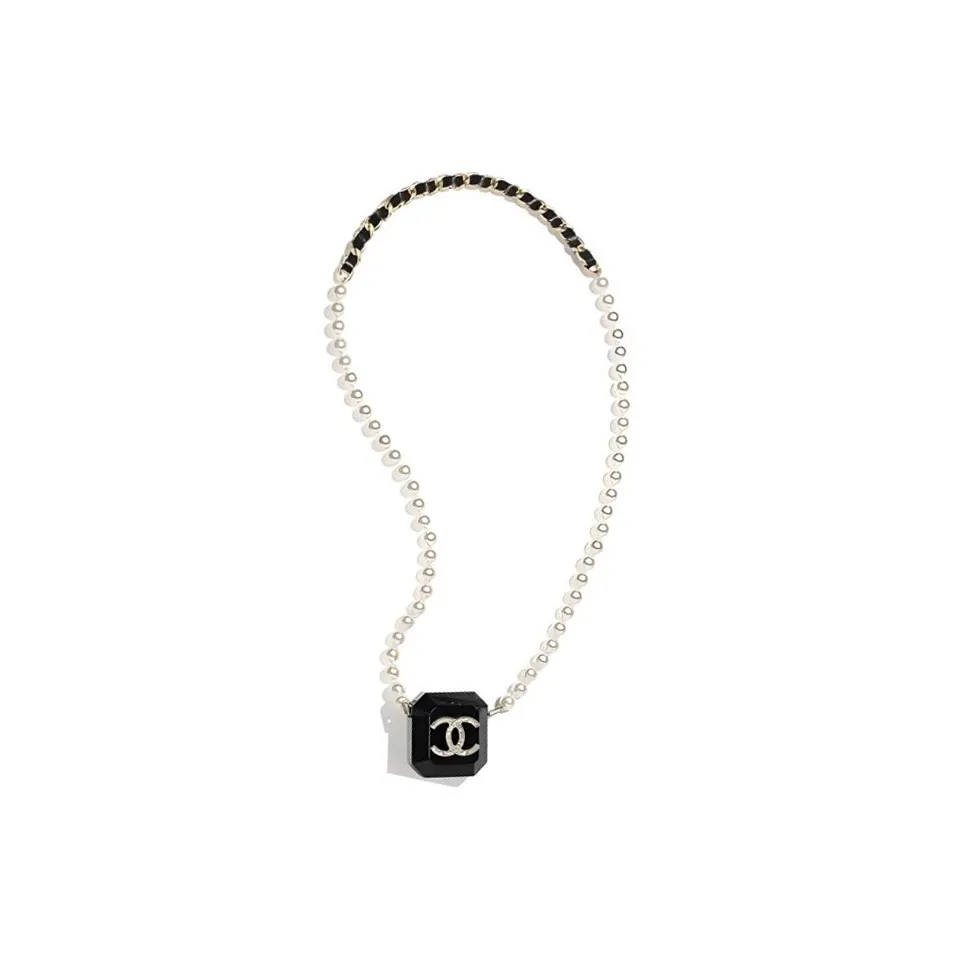 CHANEL Lambskin AirPods Headphone Necklace Pouch Earphone Case Women's Black