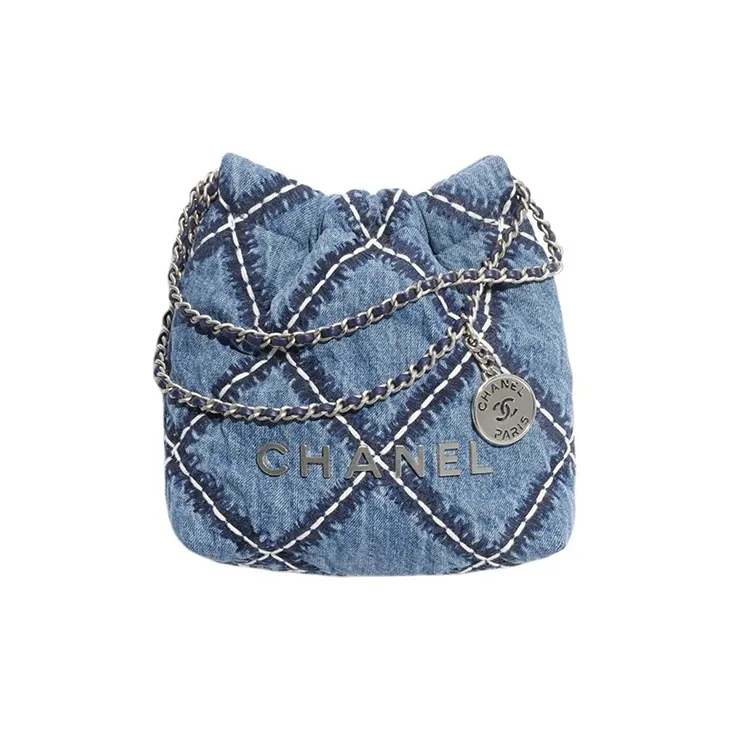 CHANEL Denim & Metal Bucket Bag, Shoulder Bag, Crossbody Bag Mini Women's Blue