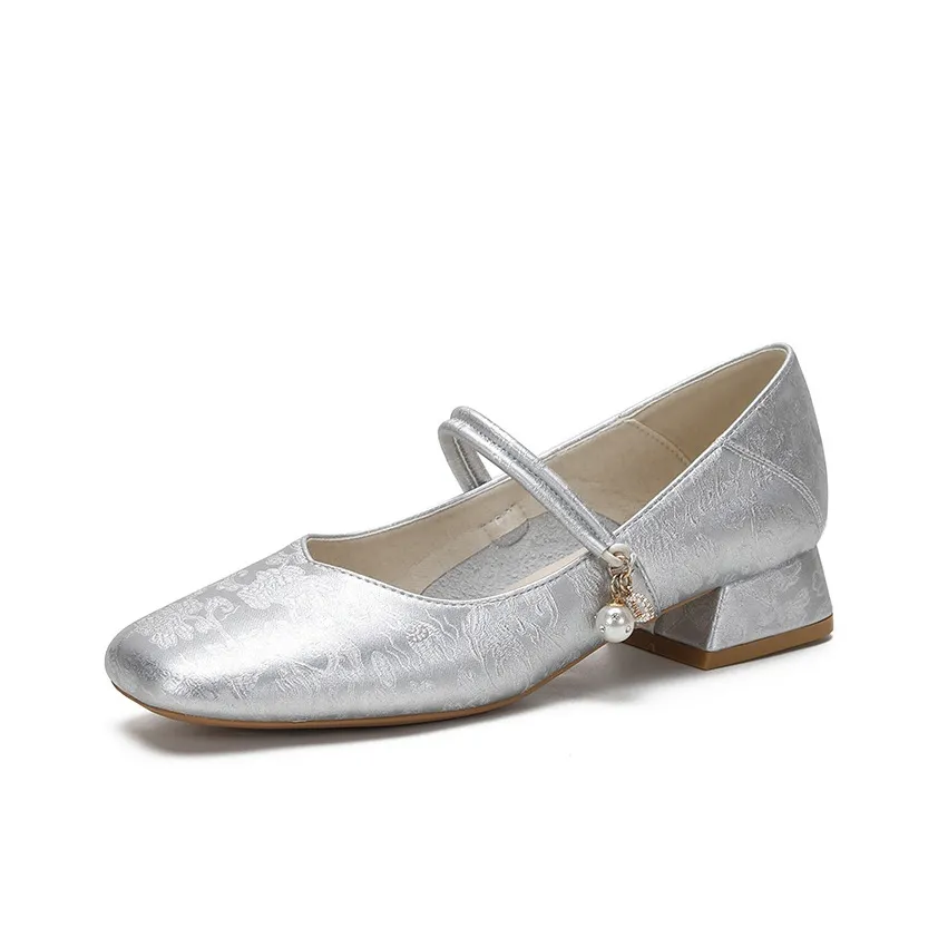 TAFN Квадратный каблук Туфли Мэри Джейн Женские Серебряные