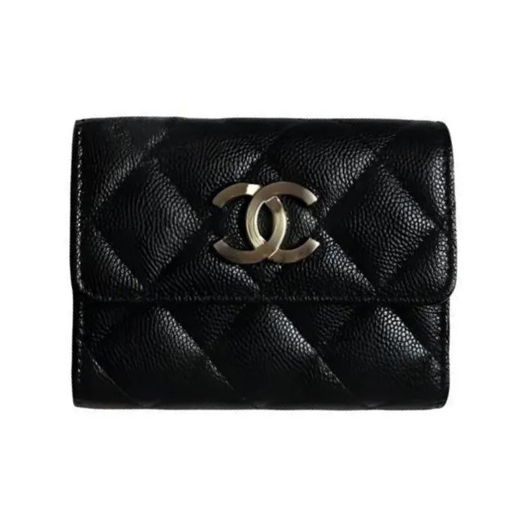 CHANEL Large Cc Logo Tri Fold Card Holder Black AP3141