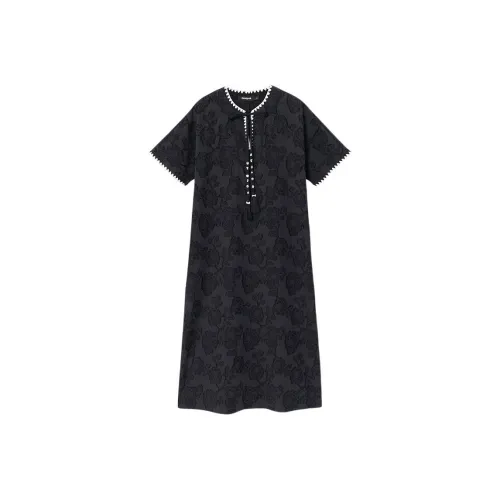 Desigual Черное Женское Короткое Платье с Рукавами