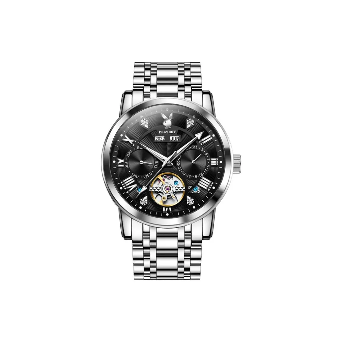Playboy Mechanical Movement Stainless Steel Watchband Watch Men's Watches Black Dial