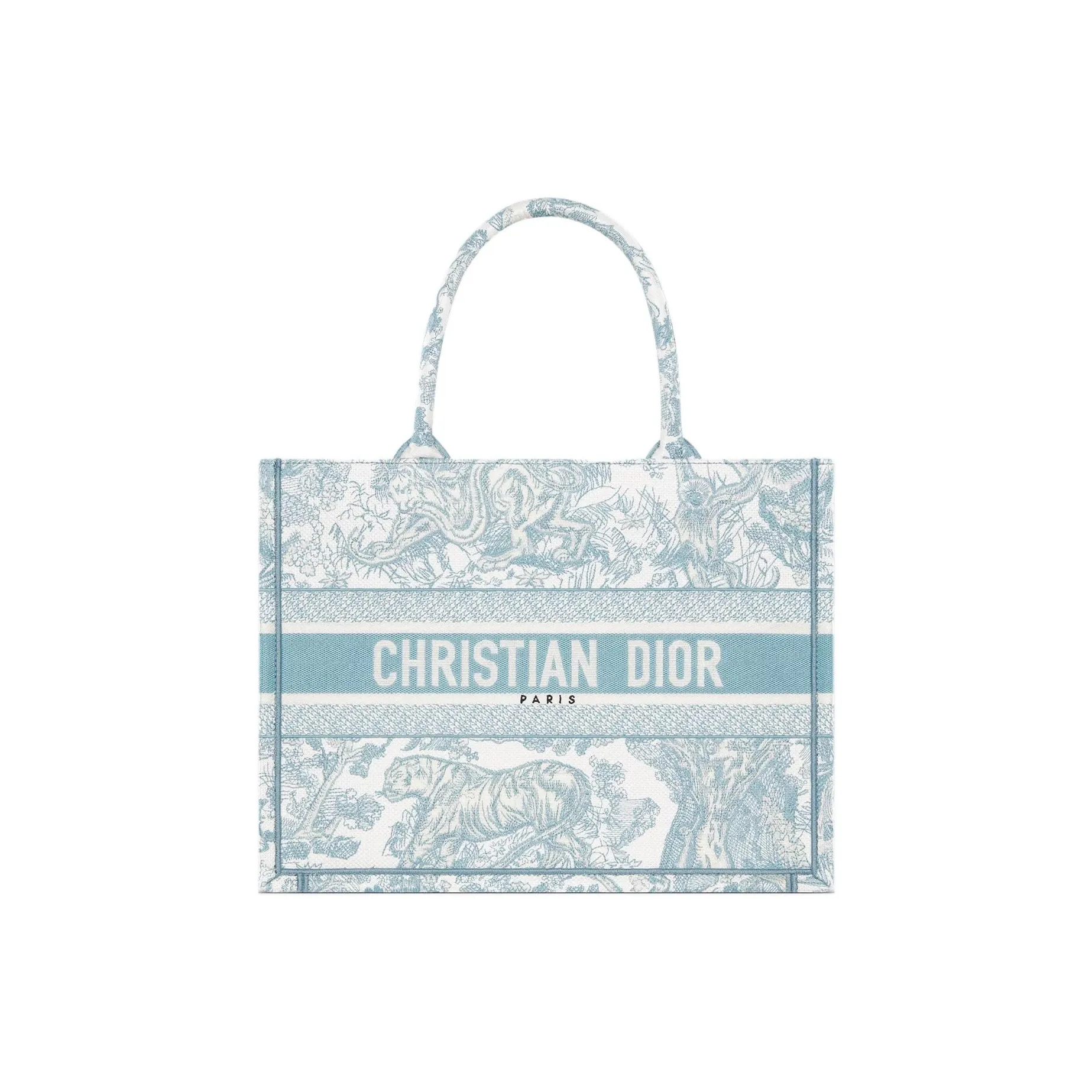 DIOR BookTote Cotton Tote Bag, Shopping Bag, Handbag Medium Size Women's White & Sky Blue