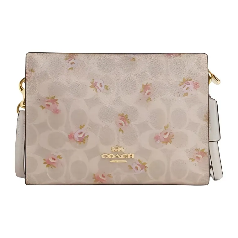 COACH Slim Crossbody Покрытый холст Сумка через плечо Маленькая Женская Золотая и Песочная