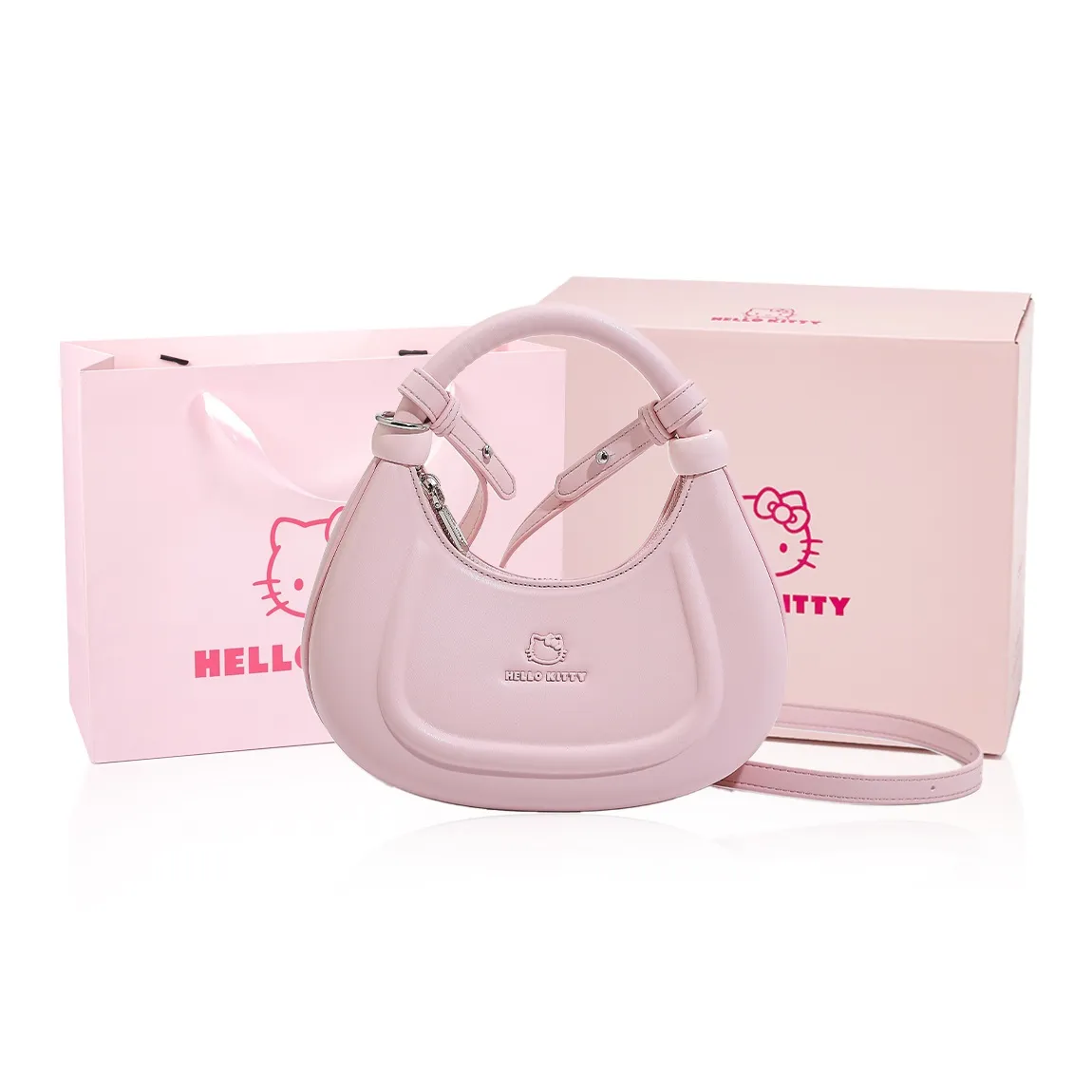 MESUCA Sanrio Hello Kitty Collaboration Kitty Series ПУ (полиуретан) Сумка через плечо Сумка Женская Розовая Серебряная