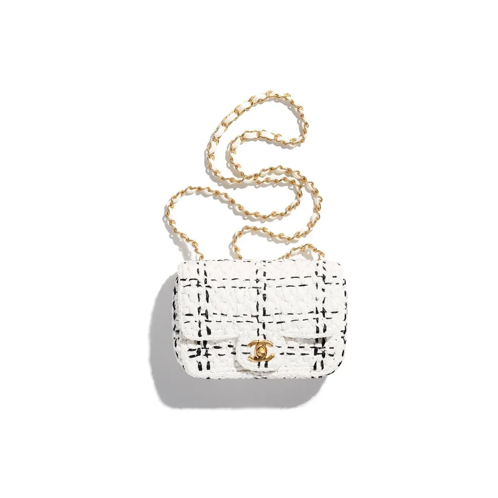 CHANEL Raffia And Plaid Combination Shoulder Bag, Crossbody Bag Mini Women's