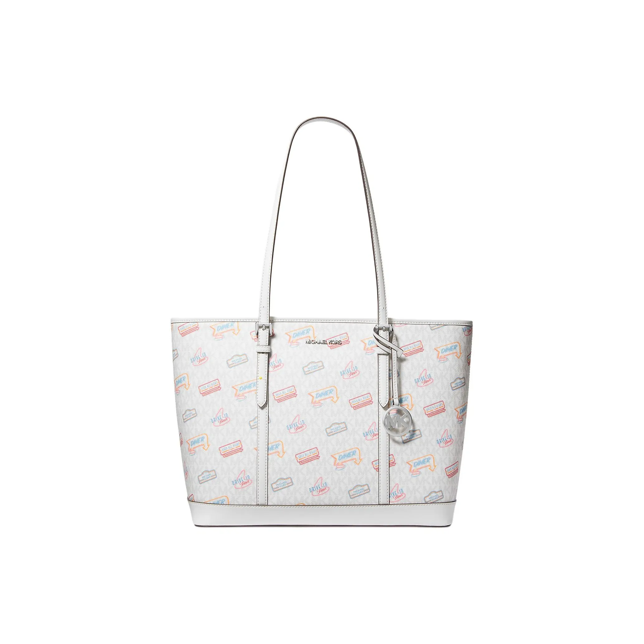 MICHAEL KORS Jet Set Покрытый холст Тоут Сумка Сумка для покупок Сумка Сумка через плечо Большая Женская Белая