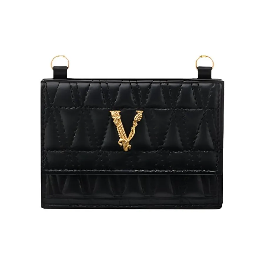 VERSACE Virtus Leather Crossbody Bag, Card Holder Women's Black