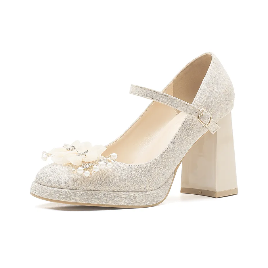 GOSO Грубый каблук Туфли Мэри Джейн Женские Абрикос