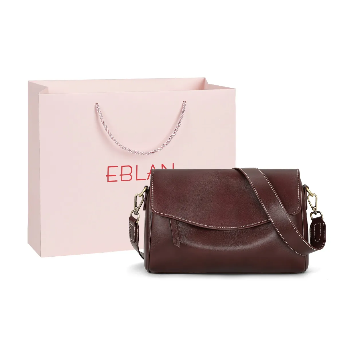EBLAN Сумка через плечо из коровьей кожи стандартная женская винно-кофейный экрю