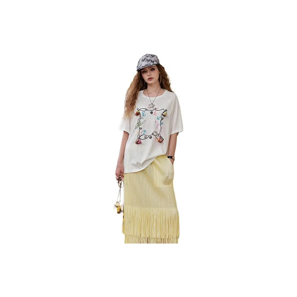 ELF SACK Two Piece Skirt Sets Women's Holiday Yellow White