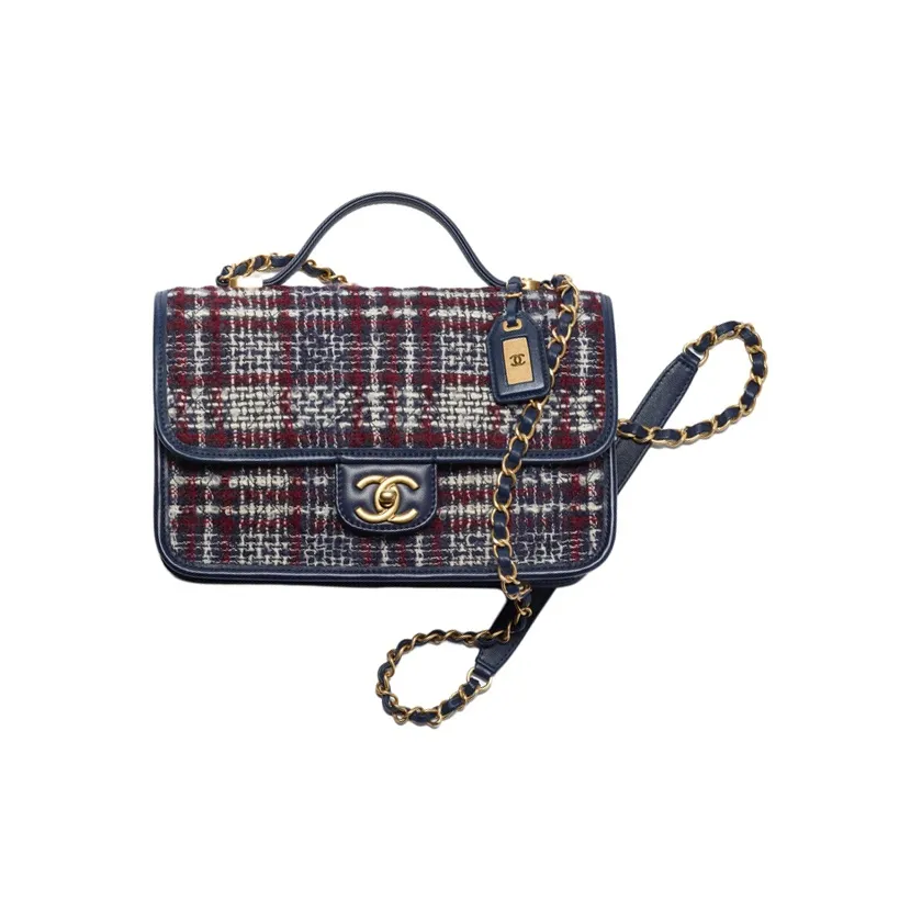 CHANEL 22K Autumn And Winter Wool Twill Soft Woolen Metal Flap Bag, Chain Bag, Handbag, Crossbody Bag Trumpets Women's