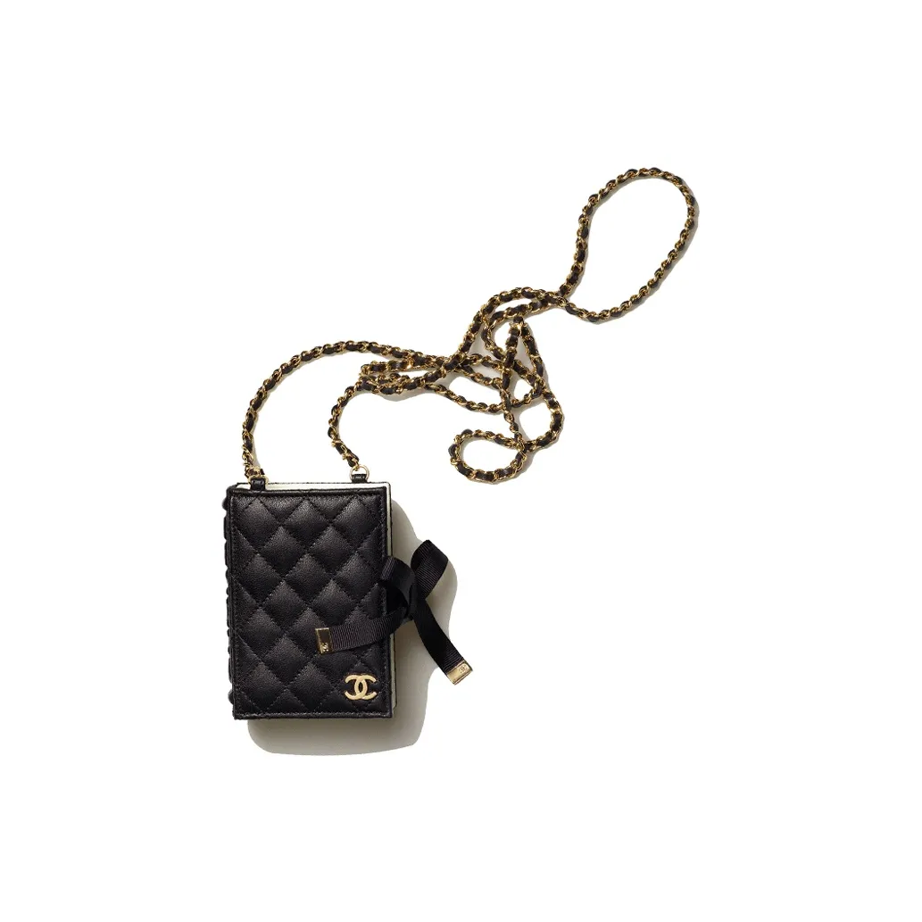 CHANEL 22BFW Lambskin Card Holder, Card Holder, Coin Purse, Shoulder Bag, Crossbody Bag Women's Black