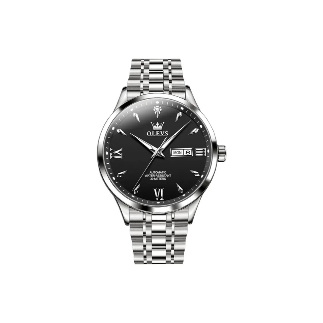 OLEVS Автоматический Механический Механизм Нержавеющая Сталь Ремешок Часы Мужские Черный Циферблат