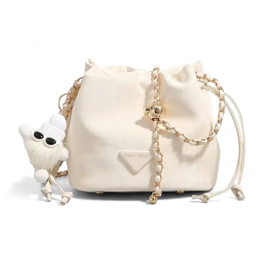 VINEY Сумка через плечо из коровьей кожи ведрообразная сумка стандартная женская цвет экрю