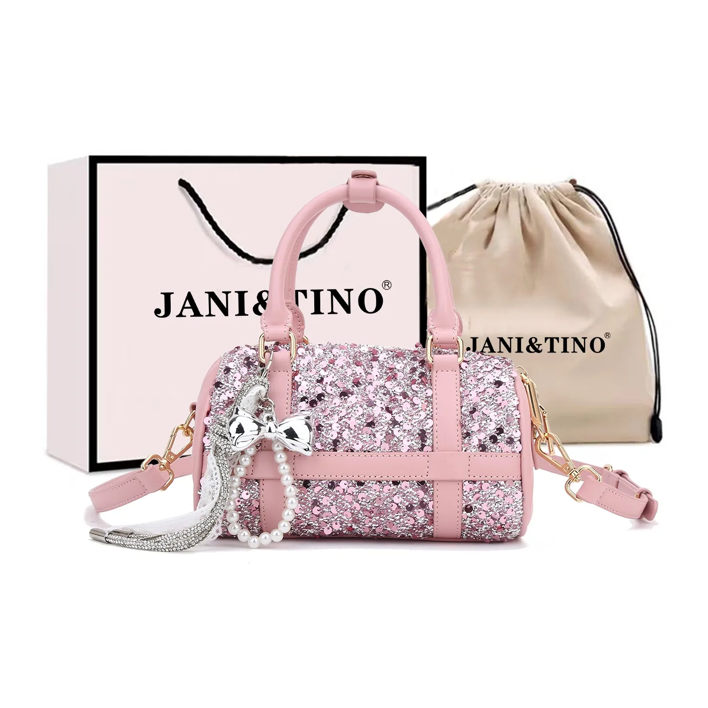 JANITINO ПУ (полиуретан) Boston Pillow Bag Сумка через плечо Сумка для женщин Розовый