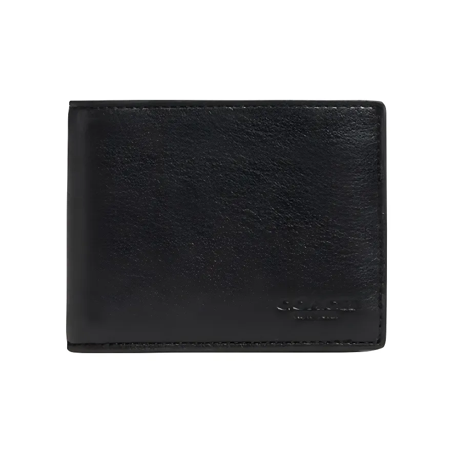 COACH Billfold Wallet Calfskin Card Holder, Wallet Men's Black