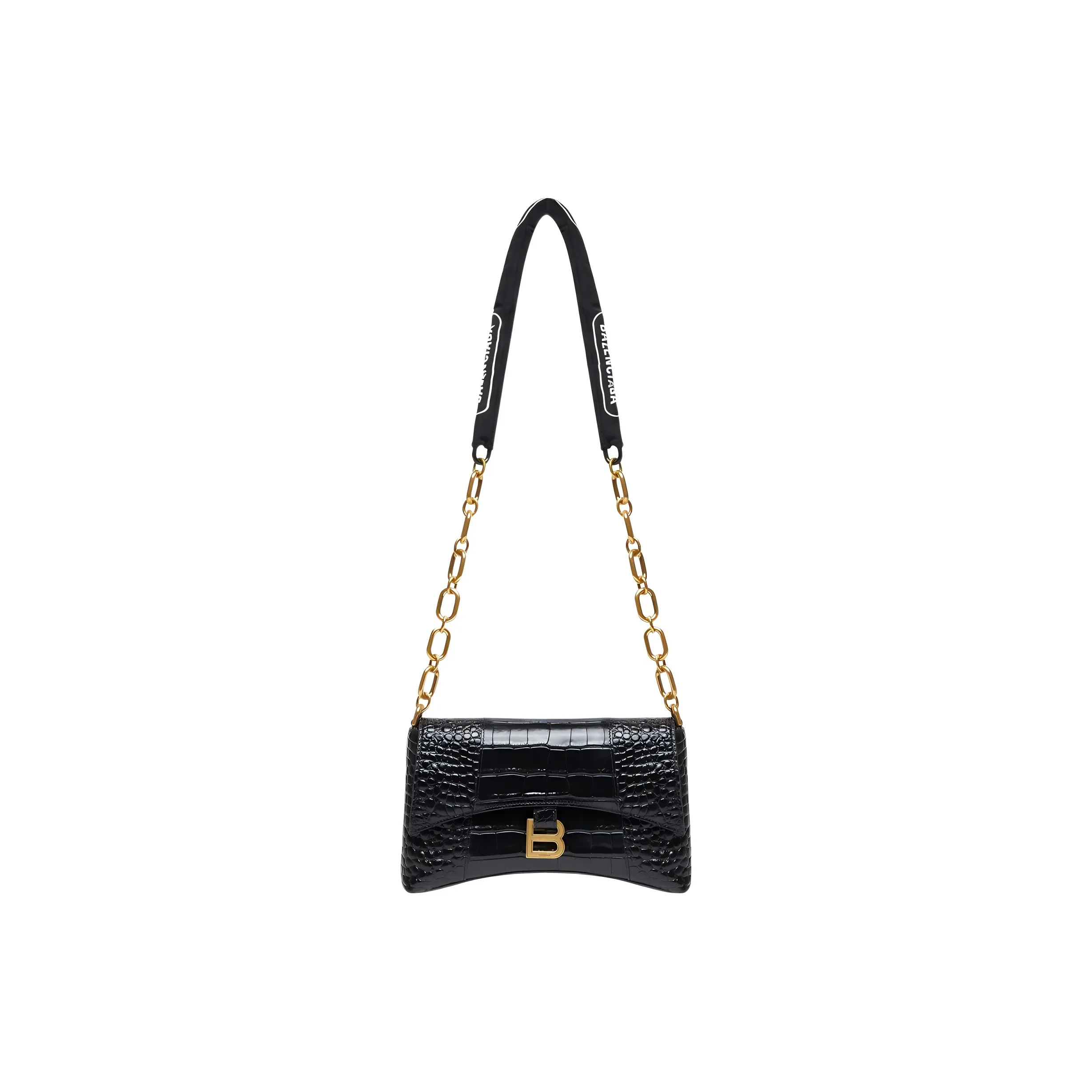 Balenciaga Women's Downtown Shoulder Bag Xs Crocodile Embossed Black