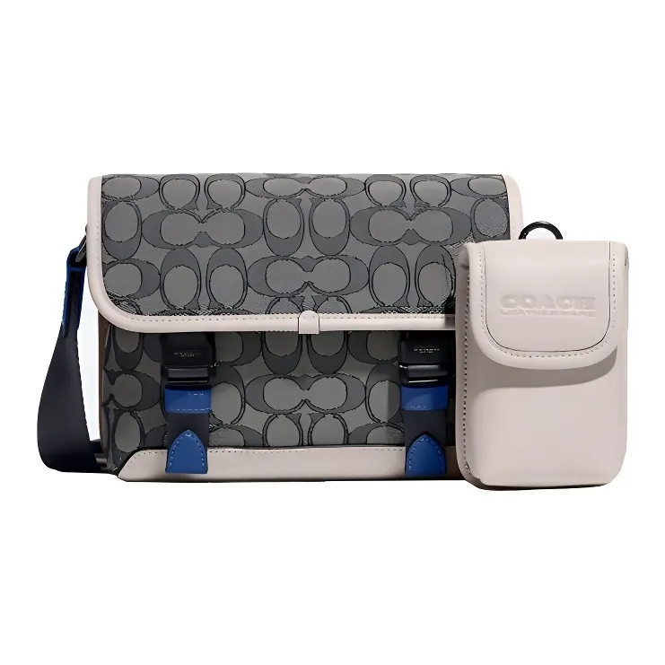 COACH League Ткань Курьерская Сумка Сумка через плечо Маленькая Мужская Черная Серая и Белая