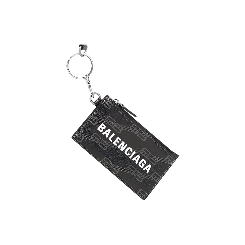 Balenciaga BB MONOGRAM SIGNATURE Coated Canvas Key Ring Card Holder Women's Black