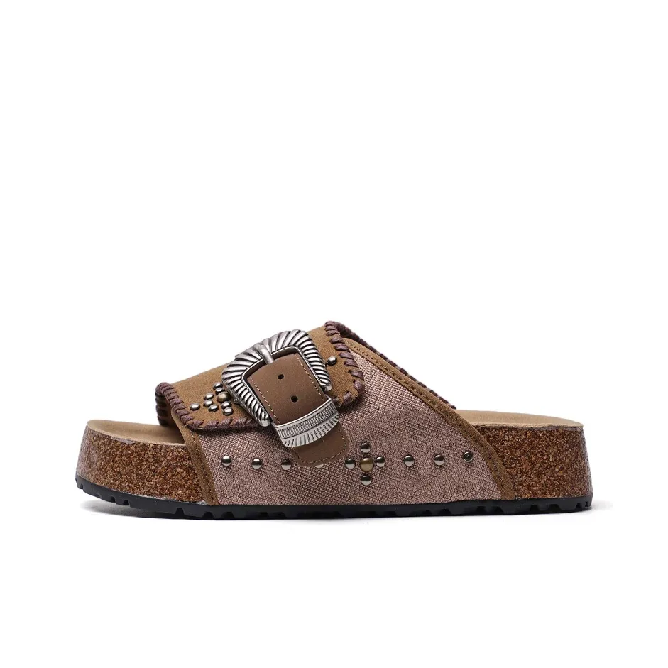 Mule Donkey Stud Cut Out Амортизация Слипоны Женские Сигарный Коричневый