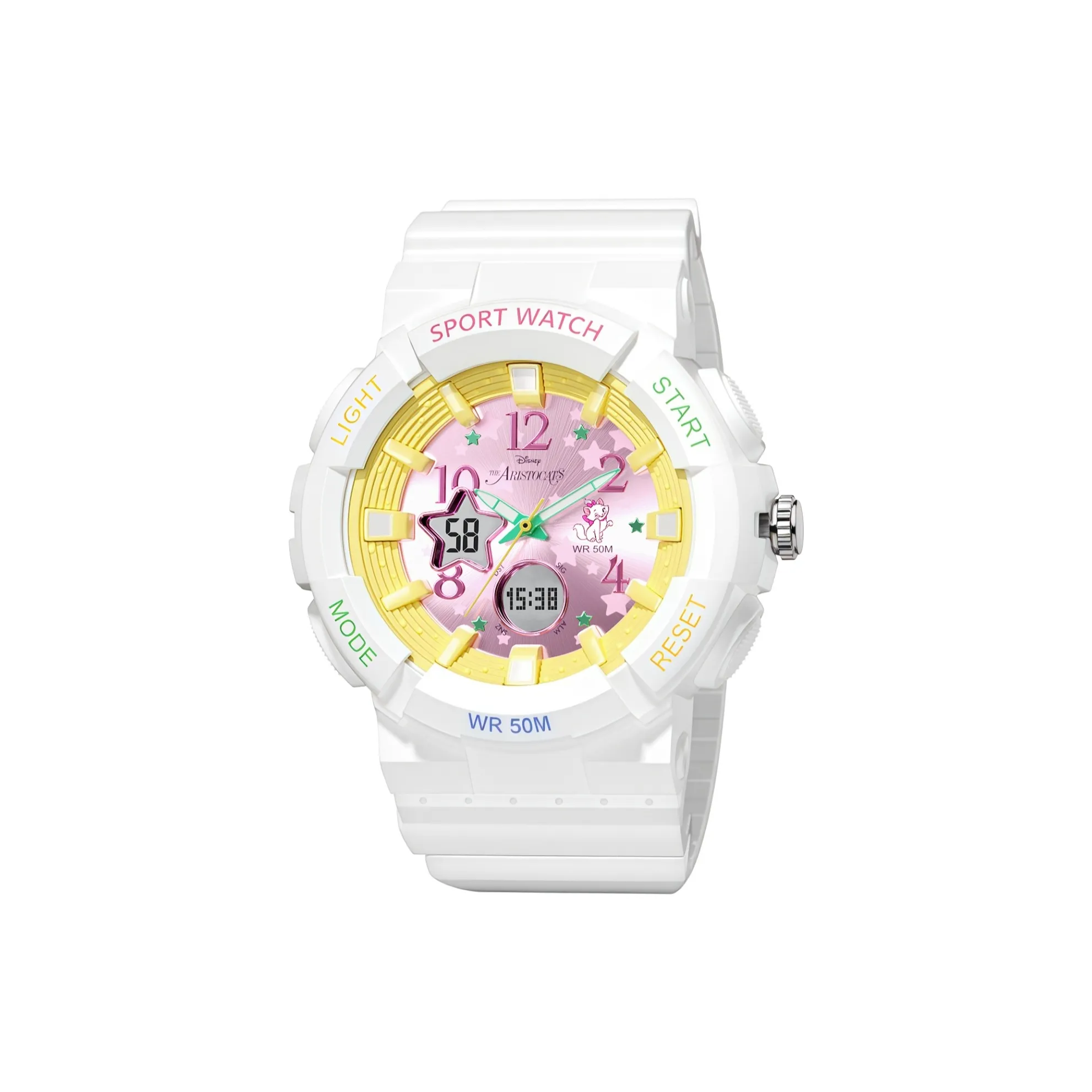 Disney Cat Velvet Электронный + Кварцевый механизм TPU Ремешок Часы Женские Розовый Циферблат