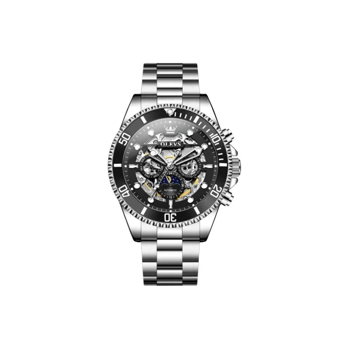 OLEVS Play The Cool Series Механический механизм ремешок из нержавеющей стали черный циферблат мужские часы