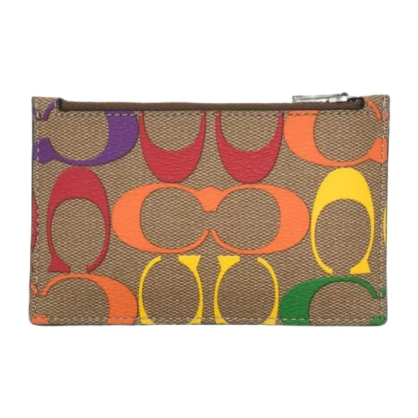 COACH Картхолдер с карманами для карт покрытый холстом и кожей кошелек для монет мужской коричневый радужный