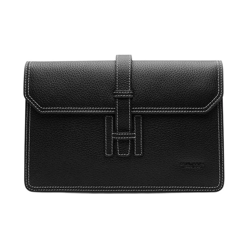 SEPTWOLVES Клатч из коровьей кожи средний мужской черный