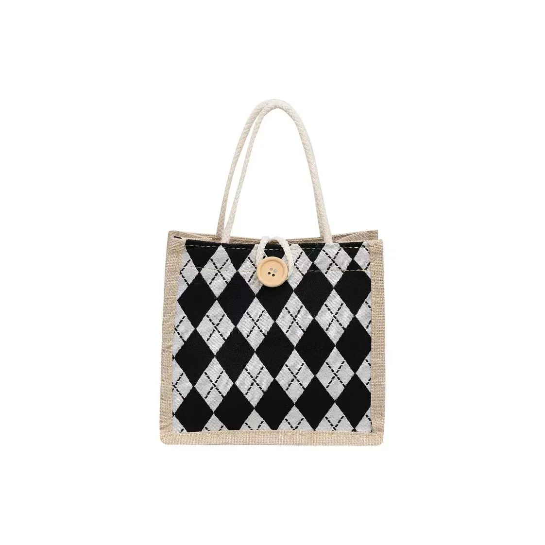 Boniu Льняная ткань Тоут Сумка Сумка для покупок Сумка Женская Кофейного Черного цвета