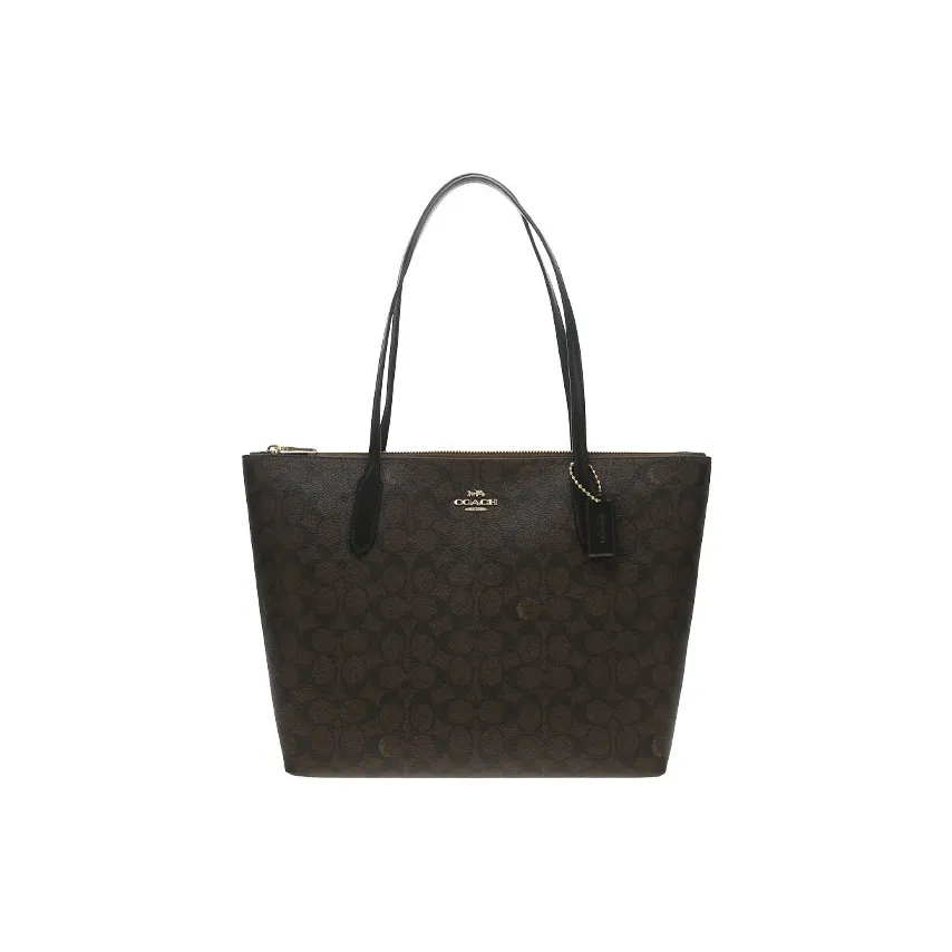 COACH Zip Top Tote Сумка из искусственной кожи Сумка для покупок Сумка Сумка через плечо Средняя Женская Темно-коричневая
