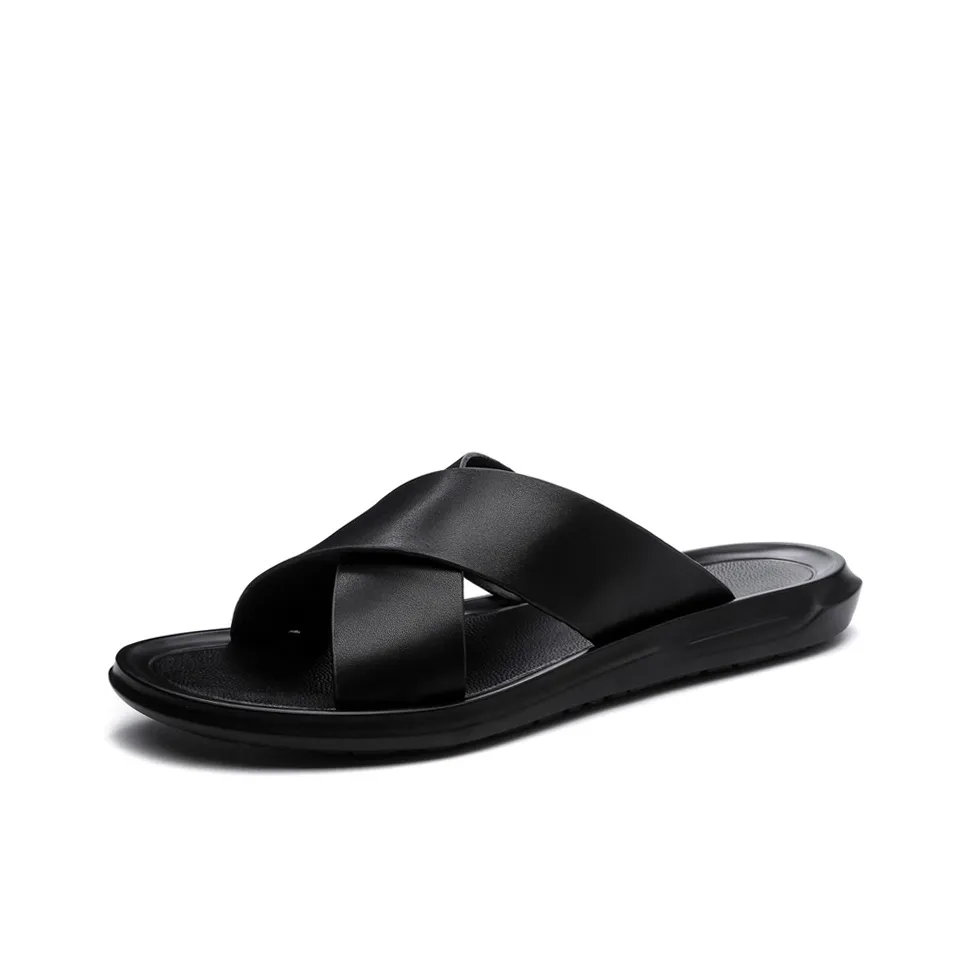 SENJIALUO Резина Пена Подошва Слип-резистентная Аbrasion-резистентная Слипоны Мужские Черные