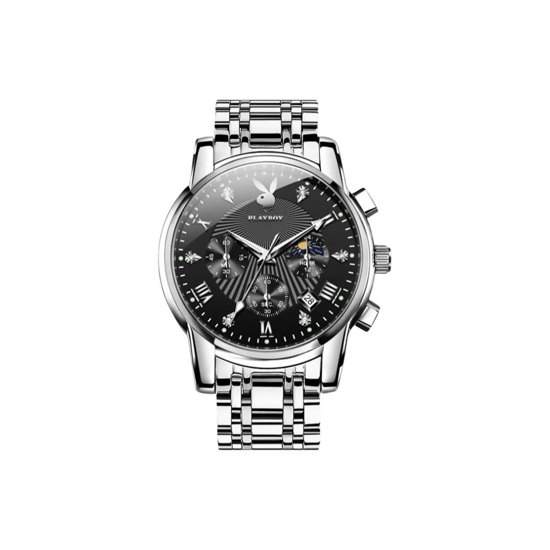 Playboy Pattern Collection Кварцевый механизм ремешок из нержавеющей стали черный циферблат мужские часы