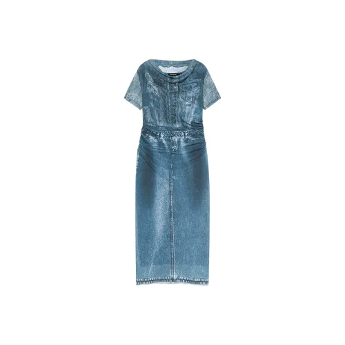 Desigual Blue с Print Женские Короткие Платья с Рукавами