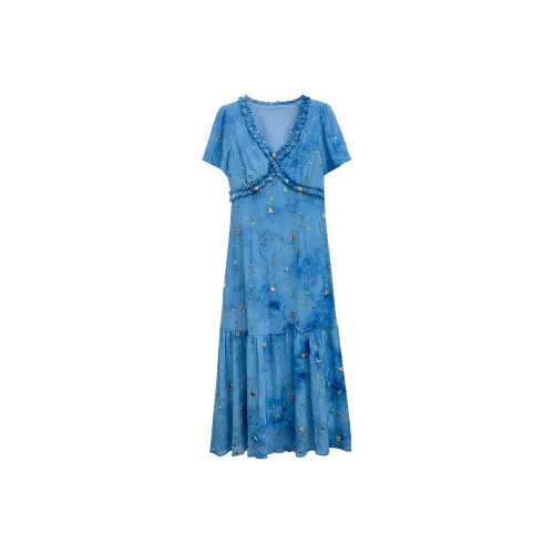 MIMIZI Blue Женские Короткие Платья с Рукавами