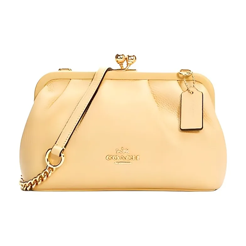 COACH Kisslock Leather Crossbody Bags Women's Macaron Yellow
