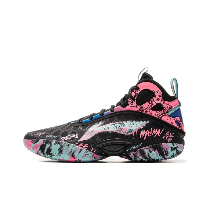 LINING YOUNG Противоскользящий амортизирующий и дышащий MID Топ Детские баскетбольные кроссовки Черный Флуоресцентный Лотосово-розовый